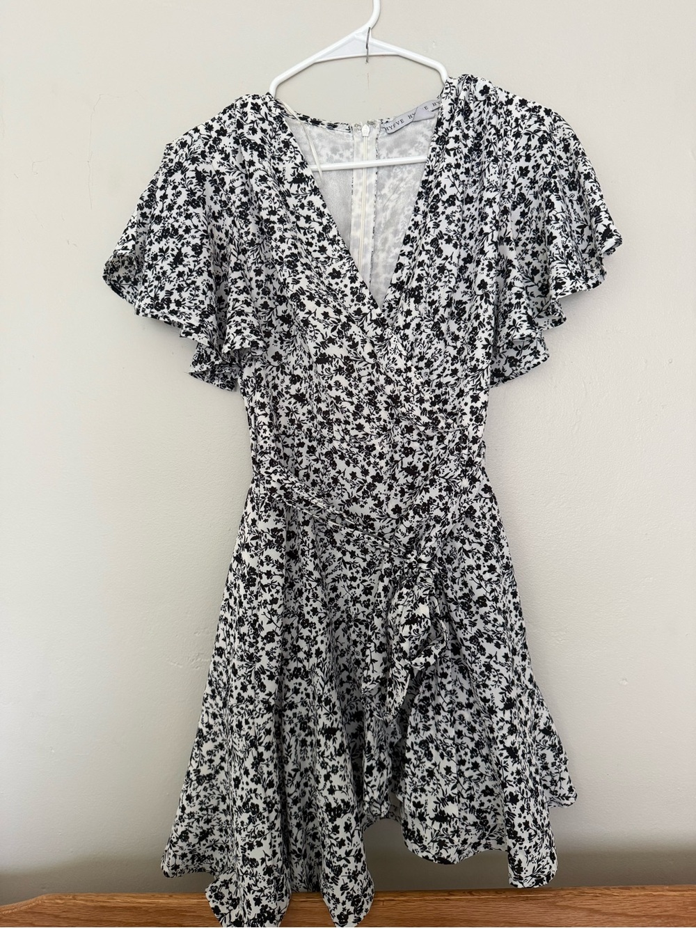 HYFVE Black & White Floral Wrap Mini Dress